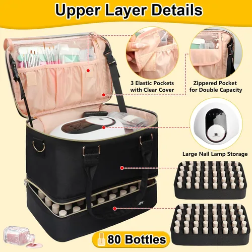 Miniatura 3 de Covkev Organizador de esmalte de uñas, capacidad para 80 botellas (0.5 fl oz/15 ml) y lámpara de uñas, estuche organizador de uñas de doble capa
