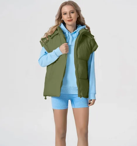 Miniatura 7 de Chaleco acolchado para mujer, cuello alto, sin mangas, con cremallera, acolchado con bolsillos