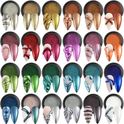 Miniatura 10 de Juego de polvos de uñas cromados, 14 colores, rosa, azul, plateado, efecto metálico, polvo de espejo para uñas con pinceles, pigmento holográfico