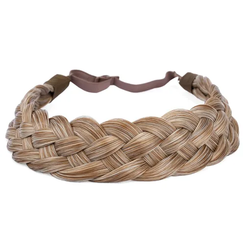 Miniatura 8 de Diadema clásica de cabello sintético trenzado de 5 hebras, trenzas gruesas y anchas, extensión de cabello con elástico para mujeres y niñas