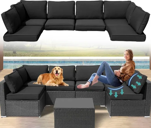 Miniatura 8 de Cojines para muebles de patio, 14 cojines de repuesto resistentes al agua para exteriores, cojines de sofá seccionales para 6 asientos de mimbre