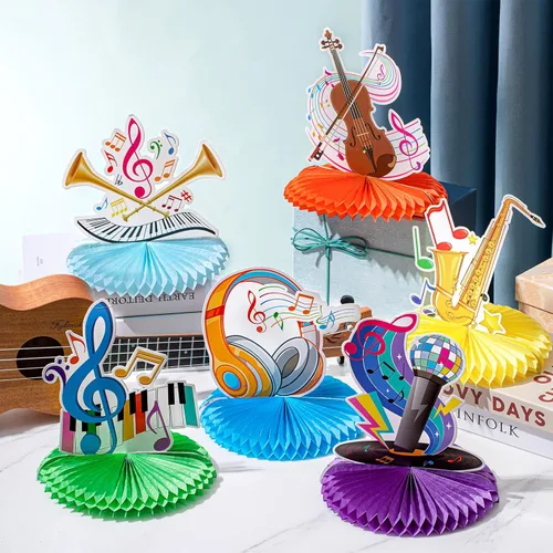 Miniatura 4 de 10 piezas de notas musicales de nido de abeja, centro de mesa con temática musical, decoración de notas musicales, decoración de fiesta