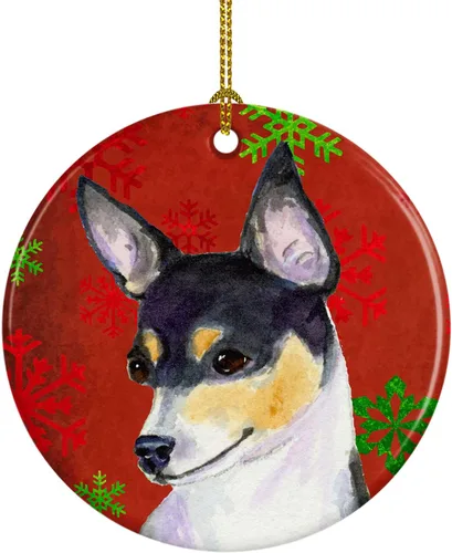Miniatura 67 de Caroline's Treasures Bulldog English - Copos de nieve rojos y verdes, adorno de cerámica de Navidad, decoración colgante para el hogar, Navidad