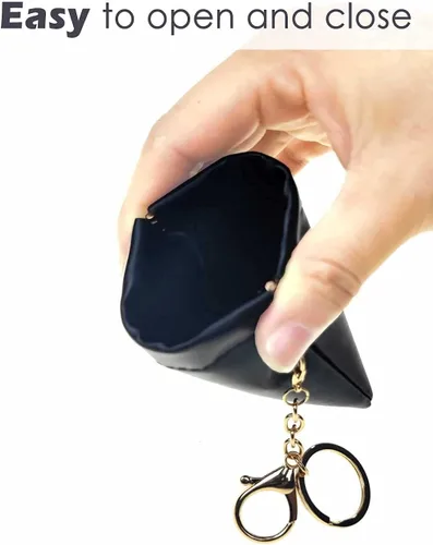 Miniatura 5 de VOFOON Monedero de cuero con llavero pequeño titular de cambio delgado para mujeres y hombres, Negro -, Bolsa delgada