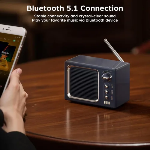 Miniatura 3 de Altavoz Bluetooth retro, mini altavoz Bluetooth inalámbrico portátil vintage con sonido de ruido blanco 5 W, sonido fuerte manos libres, llamada Rosa
