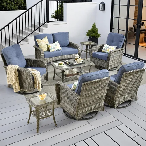 Miniatura 33 de CAODOC Juego de muebles de mimbre para patio, 4 piezas, para todo tipo de clima, sofá biplaza y mesa para patio trasero, balcón y terraza