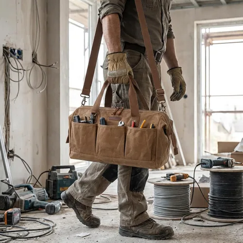 Miniatura 9 de Bolsa de herramientas resistente de 18 pulgadas con 12 bolsillos, organizador de herramientas grande con cremallera, caja de herramientas vacía