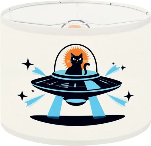 Miniatura 12 de Drum Lampshade Mid Century Black Cat Starry Lights Retro Style Medium Lamp Shade Replacement Linen Fabric Lampshades for Bedside Table Lamp Floor