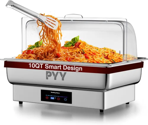 Miniatura 8 de Juego de buffet de platos de roce PYY con tapa enrollable, juego de 9 cuartos de galón de servidor de roce de acero inoxidable para catering, chafer