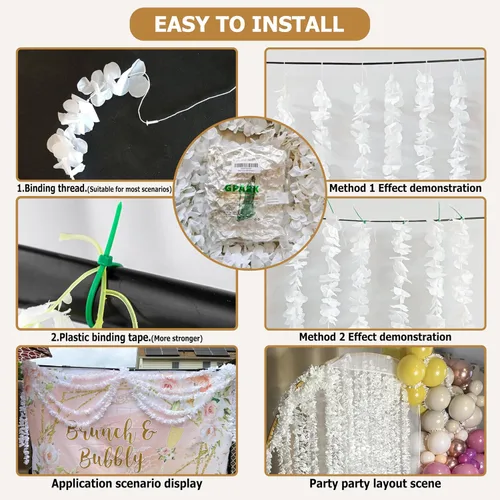 Miniatura 3 de GPARK Paquete de 10 flores artificiales colgantes de glicina de 6.5 pies / 78 pulgadas, guirnalda de hojas de vid de seda para el hogar, boda, Rosa