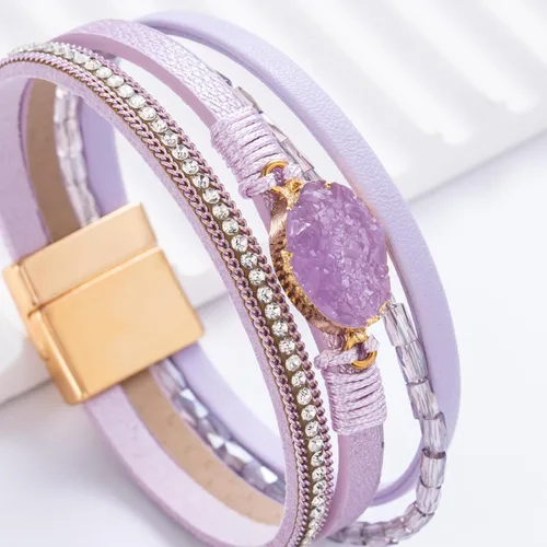 Miniatura 244 de FANCY SHINY - Pulsera de cuero estilo bohemio, pulsera de cuentas de cristal con cierre magnético, regalos de joyería para mujer