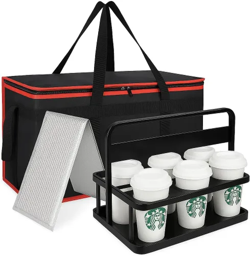 Miniatura 10 de Bodaon - Bolsa aislada para pizza para entrega y portabebidas portátil de plástico, 20"x 20"x 6", enfriador Doordash/calor para alimentos calientes