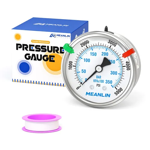 Miniatura 24 de MEANLIN MEASURE Medidor de presión de acero inoxidable relleno de líquido de 0 ~ 100 psi con junta de acero inoxidable 316, esfera de cara NPT