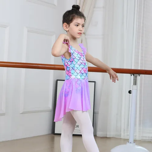 Miniatura 64 de LUOUSE Elegante leotardo de ballet para niñas con falda, mangas con volantes y volantes, perfecto para baile y gimnasia