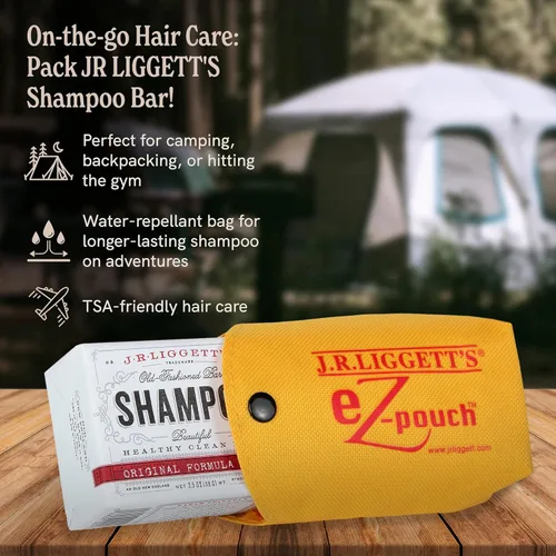 Miniatura 3 de J·R·LIGGETT'S Barra de champú, fórmula original con mini bolsa EZ de viaje, champú en barra totalmente natural, a base de plantas y secado sólido