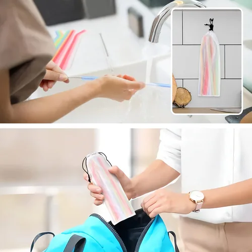 Miniatura 6 de SPLF Paquete de 12 popotes de silicona reutilizables para niños pequeños y niños, popotes plegables translúcidos sin BPA con cepillos de limpieza