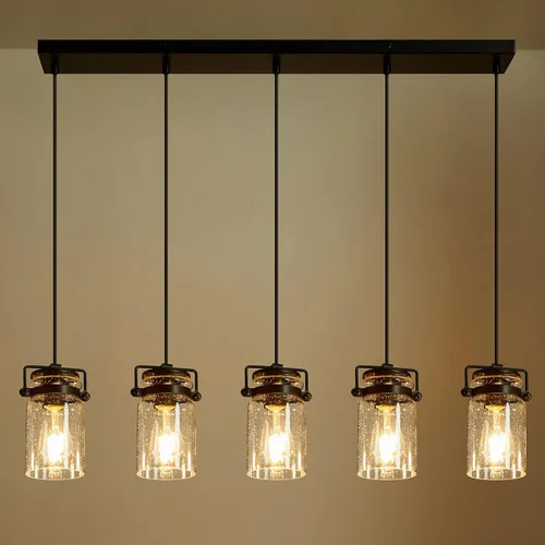 Miniatura 14 de Iluminación colgante para isla de cocina, lámpara colgante de cristal moderna lineal para comedor, 1 luz, lámpara colgante industrial para techo
