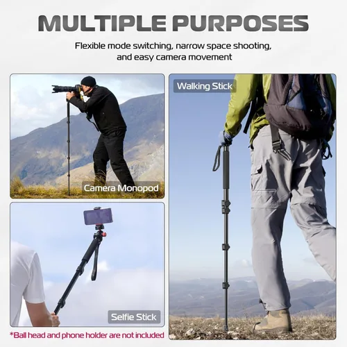 Miniatura 8 de Acuvar Monopie fotográfico de 62 pulgadas con correa de seguridad - Monopod de cámara de aluminio ligero para viajes y disparos al aire libre