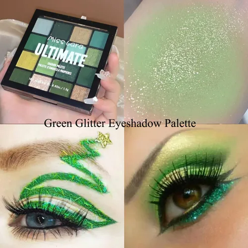 Miniatura 4 de 16 colores verde con brillo mate y sombra de ojos en polvo, maquillaje de disfraz de bruja Elphaba, sombra de ojos verde bosque amarillo colorida