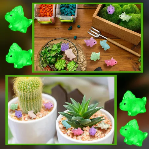 Miniatura 5 de Liliful 48 piezas de mini figuras de dinosaurio de resina, pequeño dinosaurio luminoso para mini jardín, micro paisaje, acuario, decoración