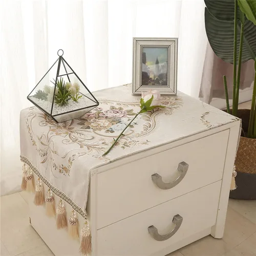 Miniatura 3 de Mantel de noche de estilo europeo, de jacquard, para tocadores y mesas auxiliares (color beige, borla)