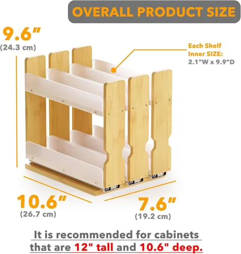 Miniatura 3 de SpaceAid - Organizador de especias extraíble de bambú para gabinete, organizador de condimentos deslizante y resistente para cocina y despensa