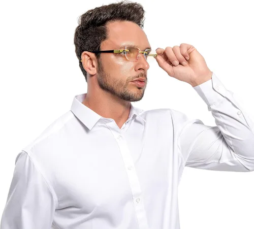 Miniatura 2 de HIGHLIKE Rimless Reading Glasses, Spring Hinge Readers, Diamond Cut Edge Design Blue Light Glasses