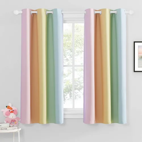 Miniatura 20 de NICETOWN Cortinas opacas arcoíris para niños, para dormitorio de princesa, sala de juegos, cortinas degradadas con aislamiento térmico y parte