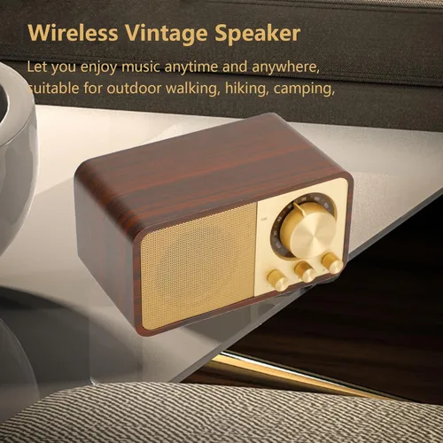 Miniatura 2 de Altavoz BT de madera retro vintage, radio AM FM portátil recargable con reproducción AUX/USB/TF, radio retro recargable para cafeterías