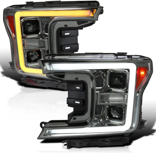 Miniatura 11 de SPEC-D TUNING Faros Delanteros de Proyector Secuenciales Switchback Negros con Barra de Luz LED Compatible con Ford F-150 2018-2020, Par de Conjunto