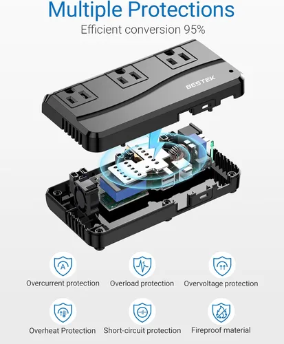 Miniatura 6 de BESTEK Convertidor de corriente de 250 W de 3 salidas y 4 puertos USB Transformador de voltaje de viaje 220V a 110V con adaptadores de enchufe