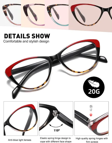 Miniatura 4 de Lentes de lectura de ojo de gato para mujer, bloqueo de luz azul, lectores para mujer 1.0 con bisagras de resorte cómodas, anteojos de diseñador