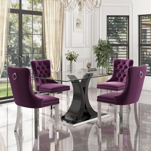 Miniatura 44 de Moderno juego de comedor de cristal de lujo para 6, 63 pulgadas, juego de vajilla rectangular minimalista grande para 6, juego de mesa de cocina