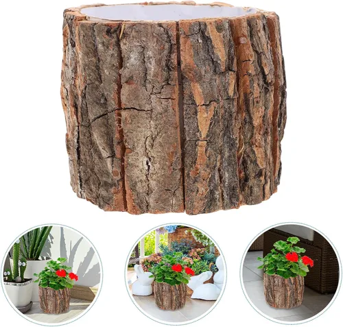 Miniatura 6 de Hemoton Macetas rústicas para suculentas, macetas de cactus, árbol de madera, tronco, tocón, maceta, hierbas, cactus, bonsái, decoración