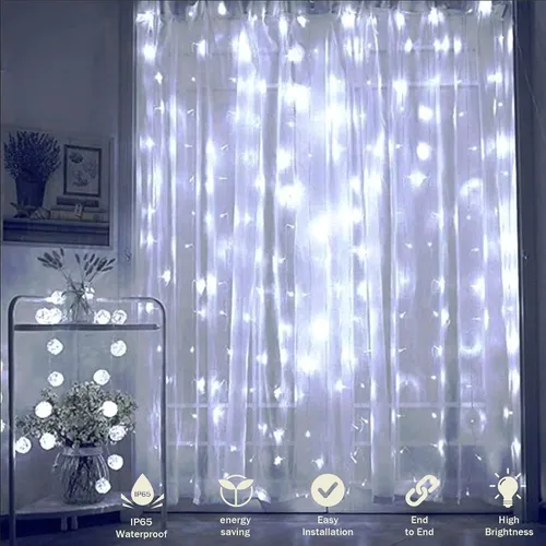 Miniatura 2 de Oopswow - Guirnalda de luces de cortina de 304 L, 9.8 pies x 9.8 pies, 8 modos para dormitorio, decoración de pared interior y exterior
