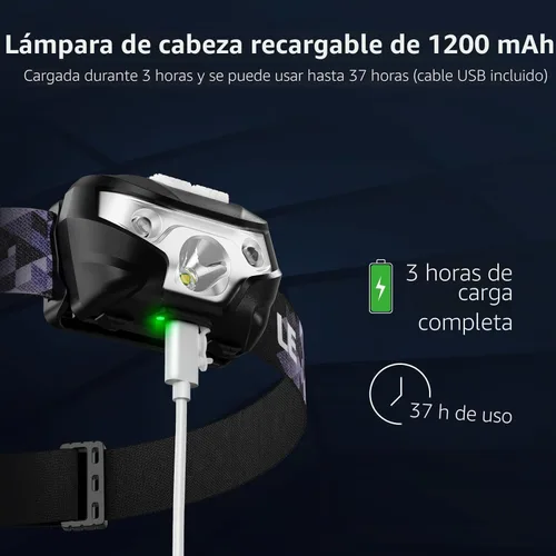 Miniatura 3 de Linterna frontal LED recargable, súper brillante con 5 modos, 45° de inclinación cómoda linterna frontal para adultos y niños, IPX4 impermeable