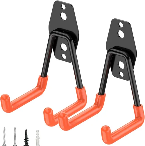 Miniatura 14 de TICONN Paquete de 12 ganchos de garaje resistentes, ganchos de acero para almacenamiento en pared, organizador de colgadores de pared para Negro