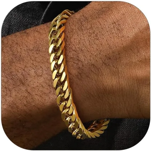 Miniatura 10 de FaithHeart Pulsera de eslabones cubanos de acero inoxidable para hombre, cadena de eslabones para hombre chapada en oro/negro/plata de 8/12/17mm