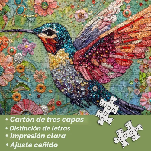 Miniatura 3 de Rompecabezas de Colibrí para Adultos 1000 Piezas, Rompecabezas de Arte de Aves de la Naturaleza, Flores y Joyas, Rompecabezas de Diamantes