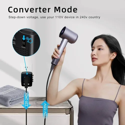 Travel Converter Adapter Voltage Converter that Steps Down 220 Volts to 110 Volts for use in Over 200 Countries,Including The U.S., U.K., Europe,