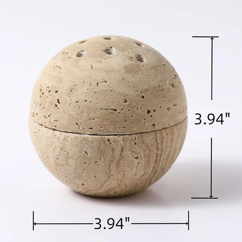 Quemador de incienso de resina hecho a mano con piedra de travertino – Quemador de incienso de piedra natural con inserto de latón para decoración