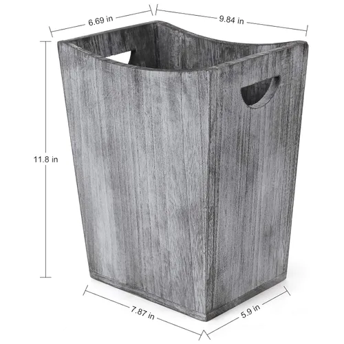 Miniatura 2 de BTY Bote de basura de madera de granja, pequeño contenedor de basura cuadrado para basura, rústico, para el hogar, cocina, oficina, con asa