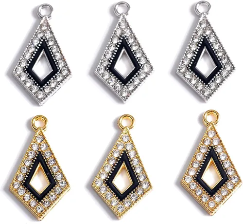 stino 40 Piezas de Encantos de Diamantino, Suministros para Hacer Joyería de Corazón de Tortuga y Rombo, Colgantes de Cristal Chapados en Plata y Oro