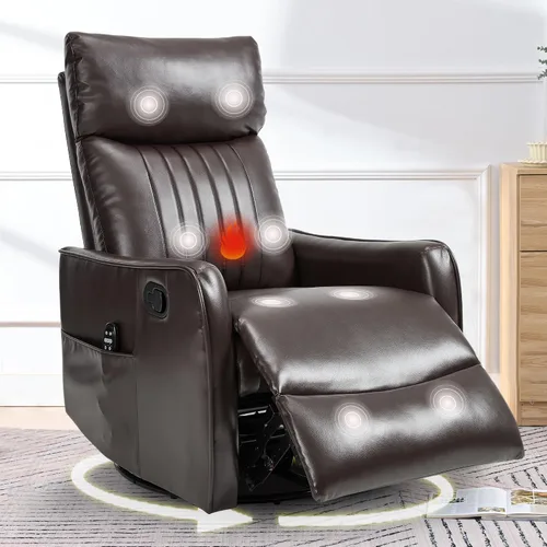 Miniatura 23 de cinkehome Silla Reclinable Mecedora Giratoria con Masaje y Calefacción para Guardería - Silla Reclinable de Espacio Pequeño con Soporte Lumbar, Giro