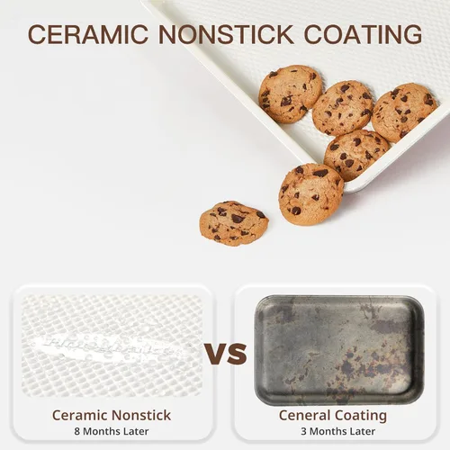 Miniatura 2 de HONGBAKE Juego de 3 bandejas antiadherentes de cerámica para horno, no tóxicas de medio cuarto/gelatina con textura de diamante, bandejas