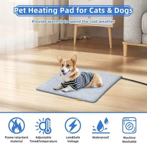 Miniatura 6 de Almohadilla térmica para mascotas para gatos y perros, cama eléctrica con calefacción, tapete calentador impermeable para interiores y exteriores