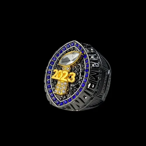 Miniatura 4 de Anillo de trofeo del campeonato de fútbol de fantasía 2023 Premio chapado en bronce negro para el ganador de la Liga de Fútbol Fantasía
