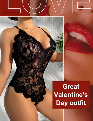 Miniatura 2 de Avidlove - Body de encaje sexy lencería de una pieza para mujer escote en V profundo