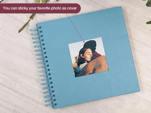 Miniatura 2 de potricher Álbum de fotos DIY de 10 x 10 pulgadas, 80 páginas, papel kraft grueso, color azul, libro de recuerdos para bodas y aniversarios