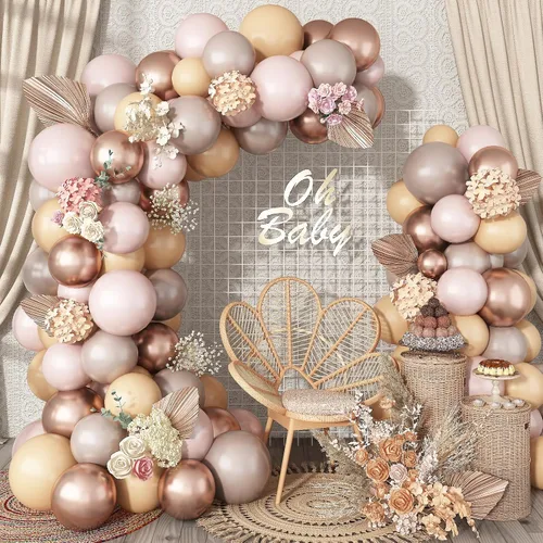Miniatura 18 de Kit de guirnalda de globos negro, blanco y dorado, 115 piezas de arco de globos beige arena negro crema oro metálico con globos de papel de aluminio